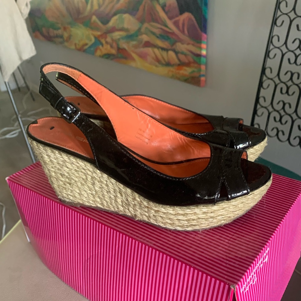 Via Spiga Black Patent Slingback Wedges 7